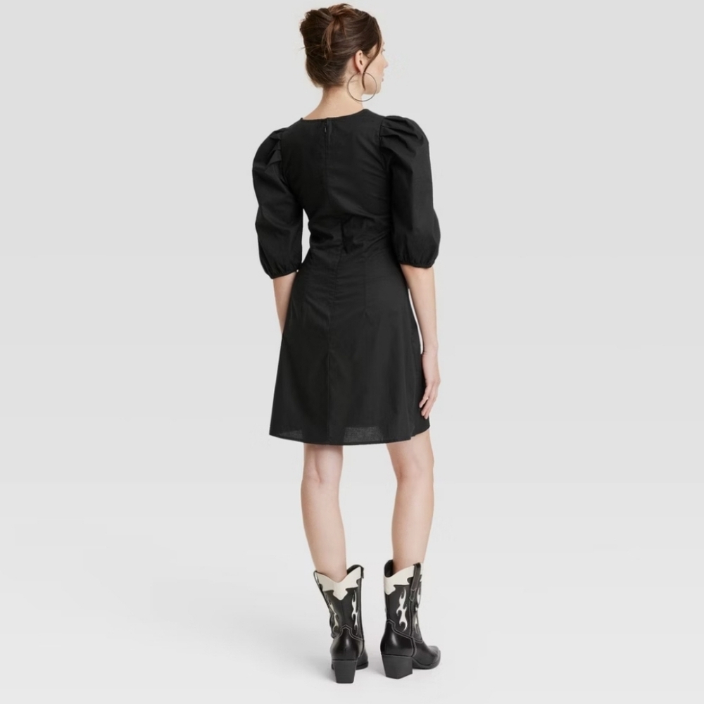 NWT Universal Thread Women's Elbow Puff Sleeve Ruched V-Neck Mini Dress size 6 - Picture 3 of 8
